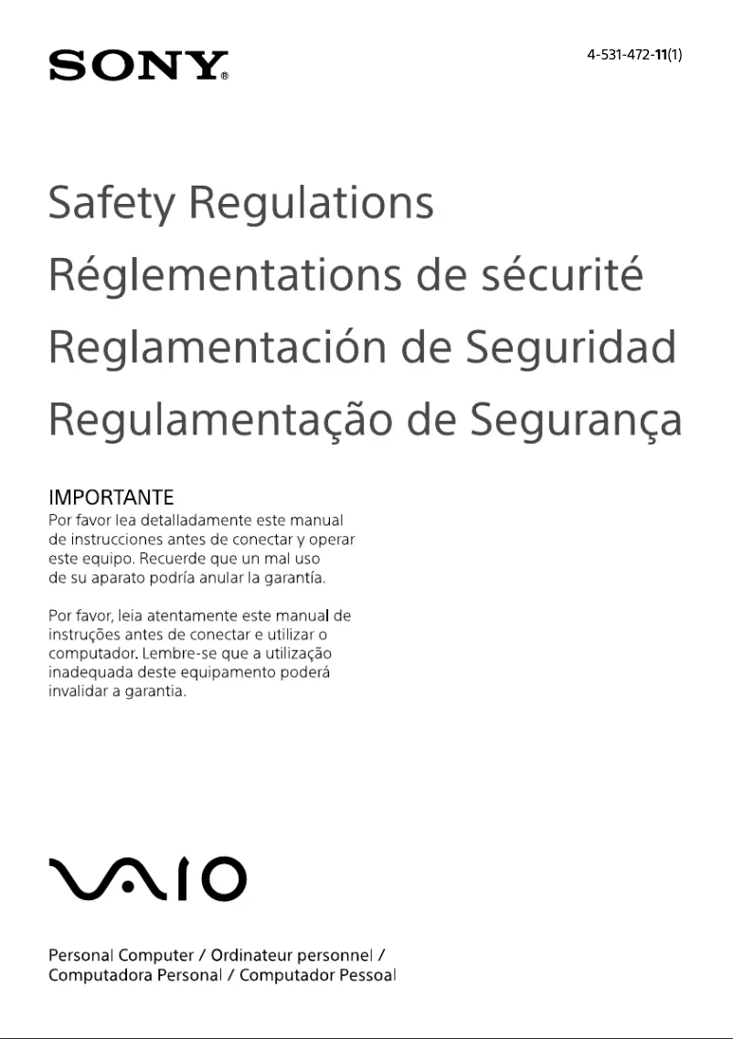 Page n°1 - Instructions de sécurité Sony Vaio SVP13224PXS