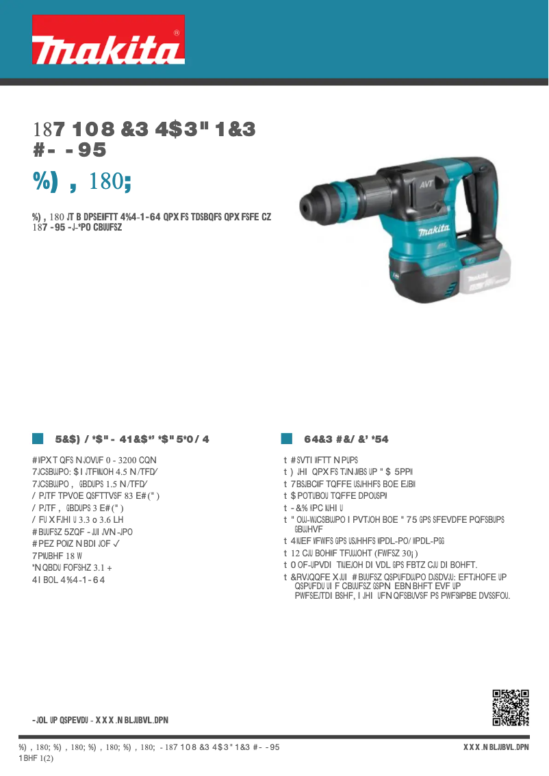 Page 1 de la notice Fiche technique Makita DHK180Z