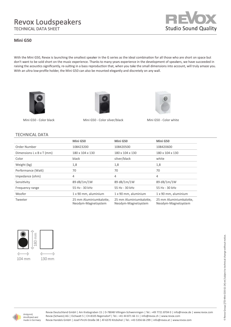 Page n°1 - Fiche technique Revox Mini G50
