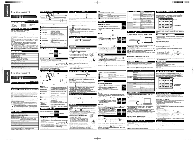 Page 1 de la notice Manuel utilisateur Mustek ScanExpress H610