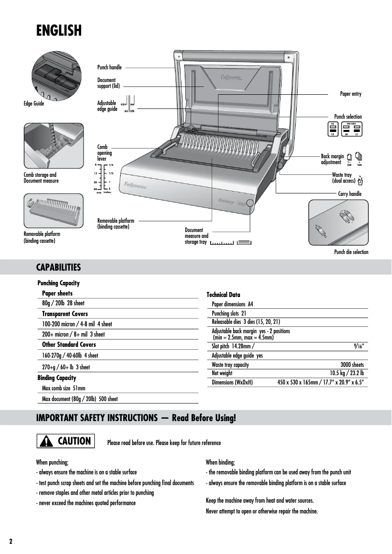 Page 1 de la notice Manuel utilisateur Fellowes Galaxy 500