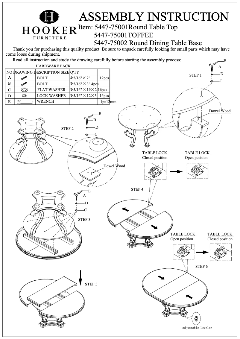 Page 1 de la notice Manuel utilisateur Hooker 5447-75001TOFFEE
