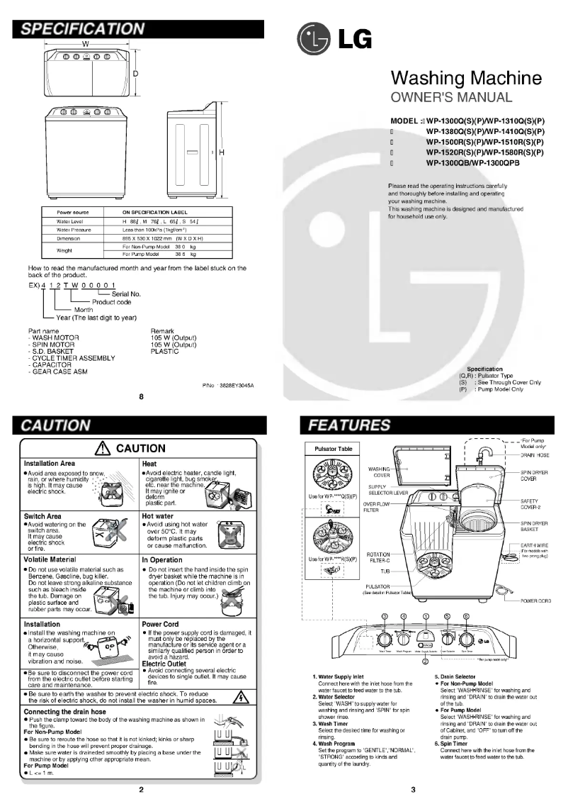 Page n°1 - Manuel utilisateur LG WP-1520RSP