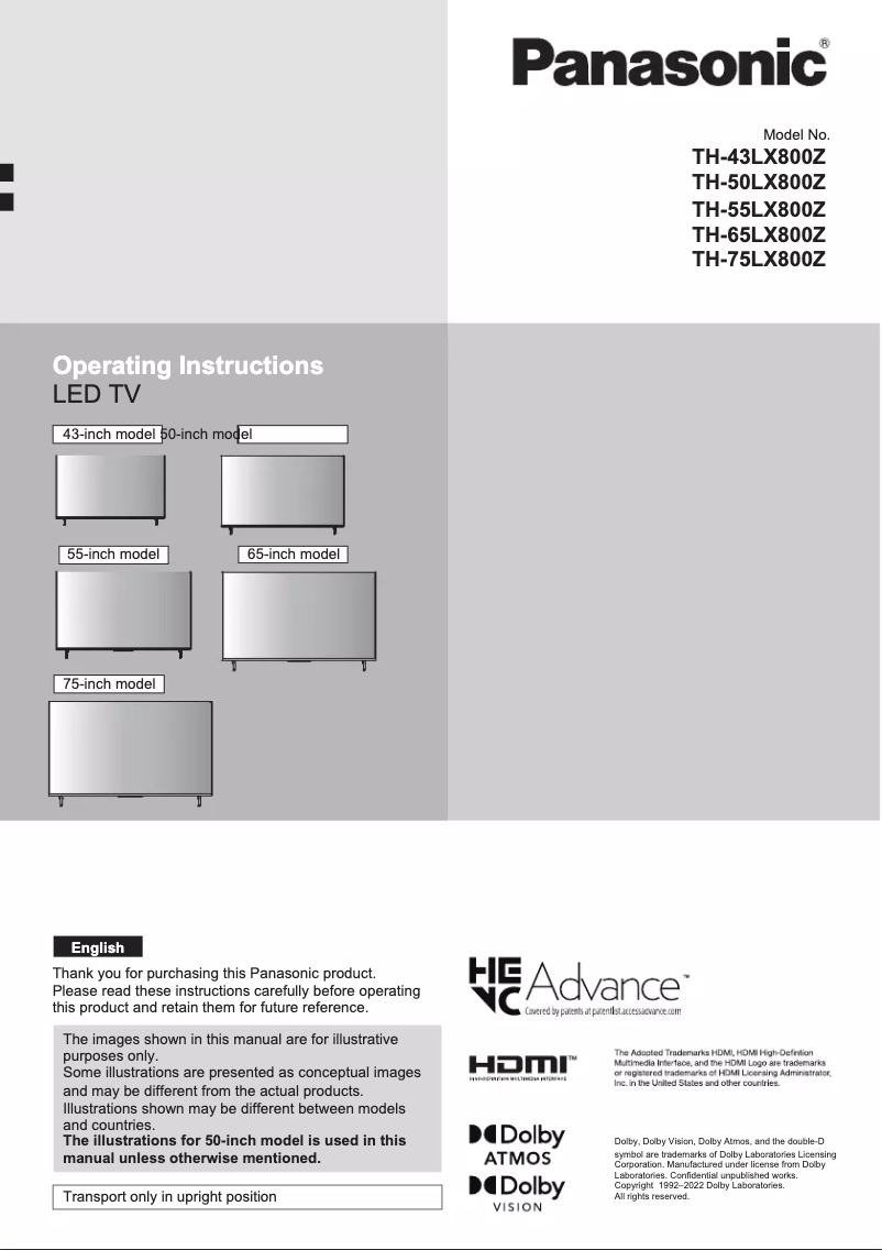 Page 1 de la notice Manuel utilisateur Panasonic TH-43LX800Z