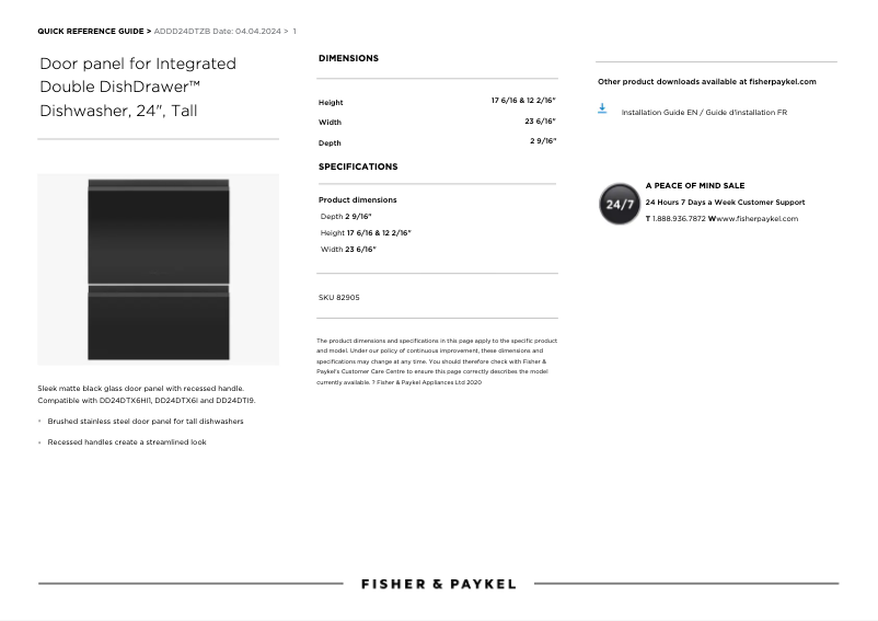 Page 1 de la notice Manuel utilisateur Fisher & Paykel ADDD24DTZB