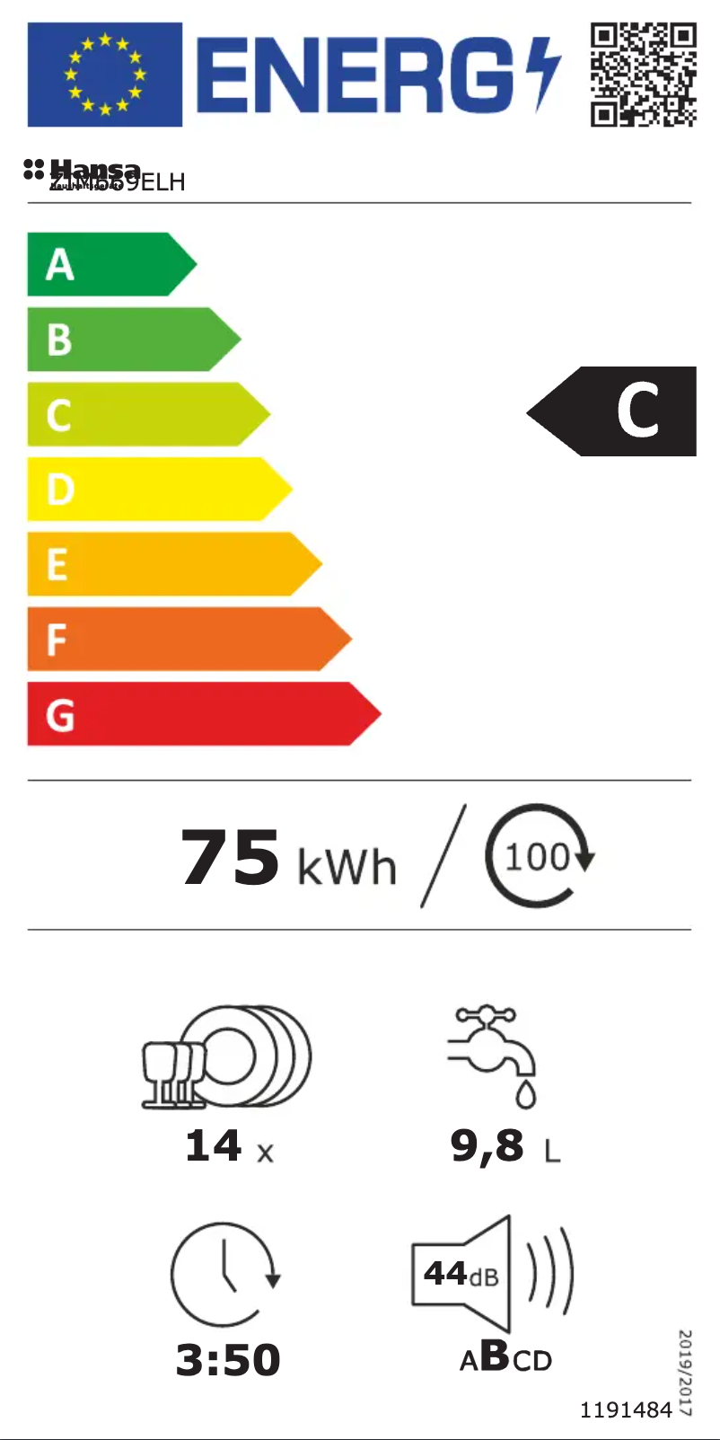 Page 1 de la notice Label énergétique Hansa ZIM669ELH