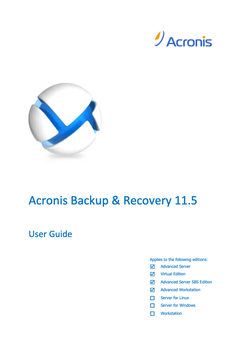 Page n°1 - Manuel utilisateur Acronis Backup & Recovery 11.5
