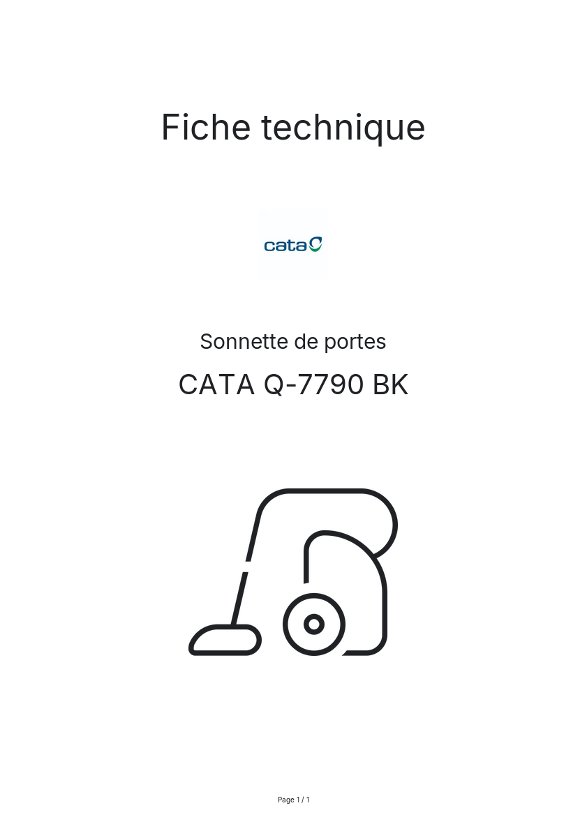 Page n°1 - Fiche technique CATA Q-7790 BK