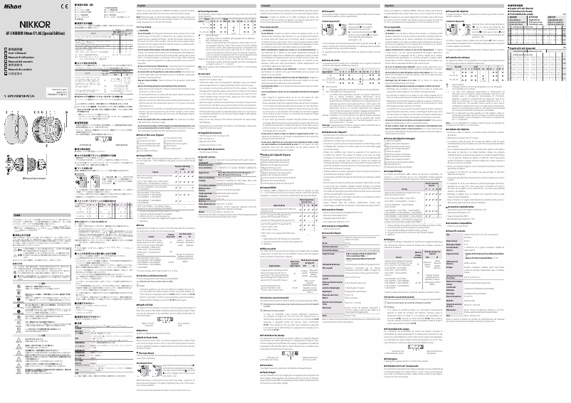 Page 1 de la notice Manuel utilisateur Nikon Nikkor AF-S 50mm f/1.8G (Special Edition)