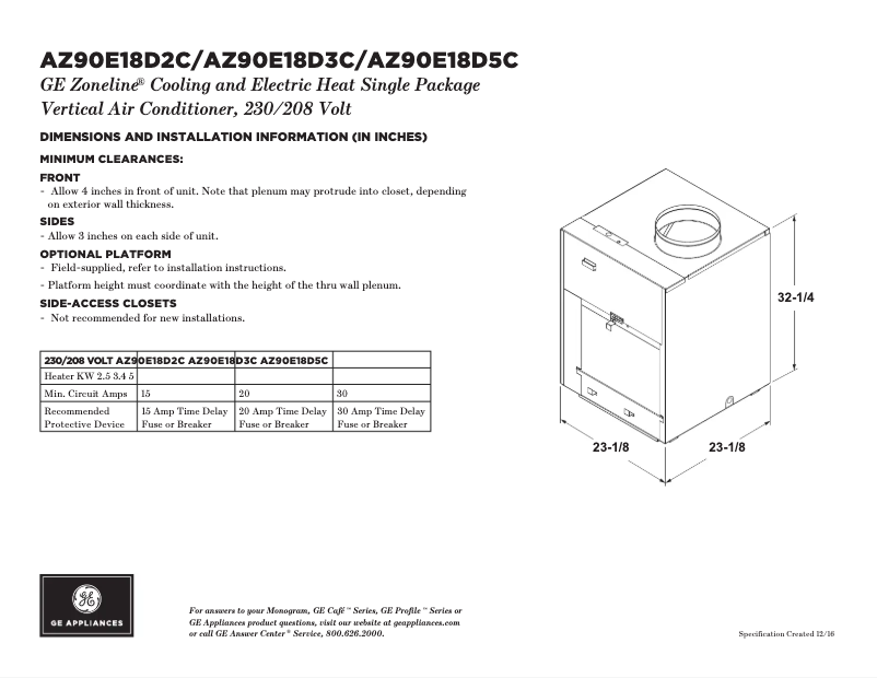 Page n°1 - Fiche technique GE AZ90E18D2C