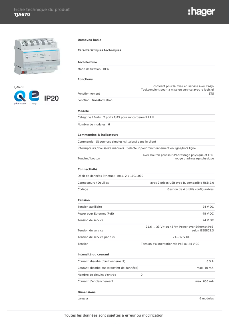 Image de la première page du manuel de l'appareil TJA670