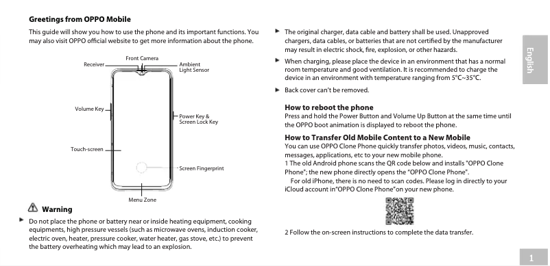 Page 1 de la notice Guide de démarrage rapide Oppo RX17 Pro