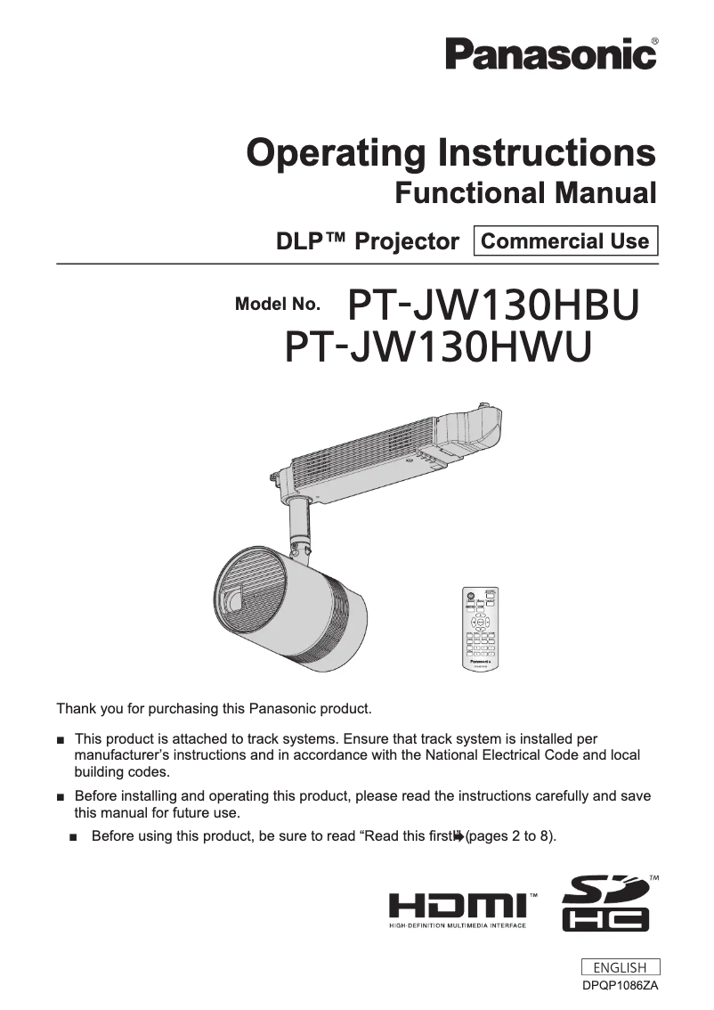 Page 1 of the manual User Manual Panasonic PT-JW130