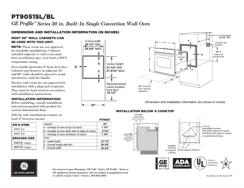 Page n°1 - Fiche technique GE PT9051SLSS