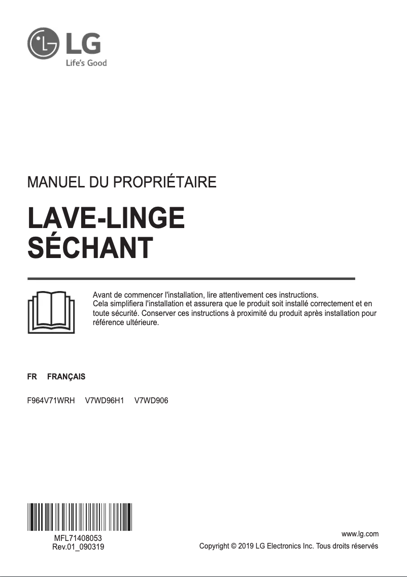 Page 1 de la notice Manuel utilisateur LG V7WD96H1