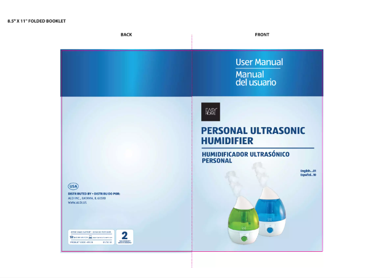 Page n°1 - Manuel utilisateur Easy Home Personal Ultrasonic Humidifier 49136