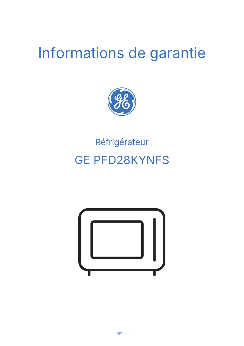 Page n°1 - Informations de garantie GE PFD28KYNFS