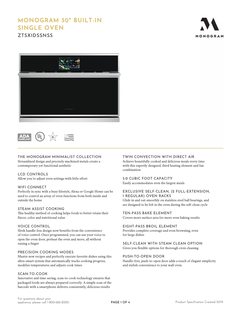 Page n°1 - Fiche technique Monogram ZTS90DSSN