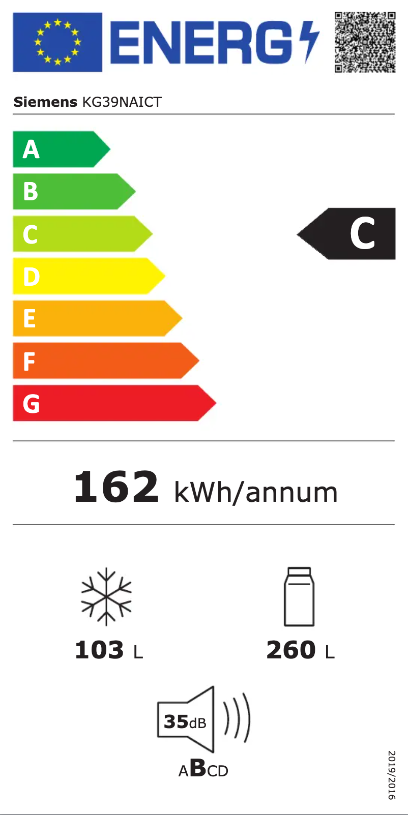Page n°1 - Label énergétique Siemens KG39NAICT