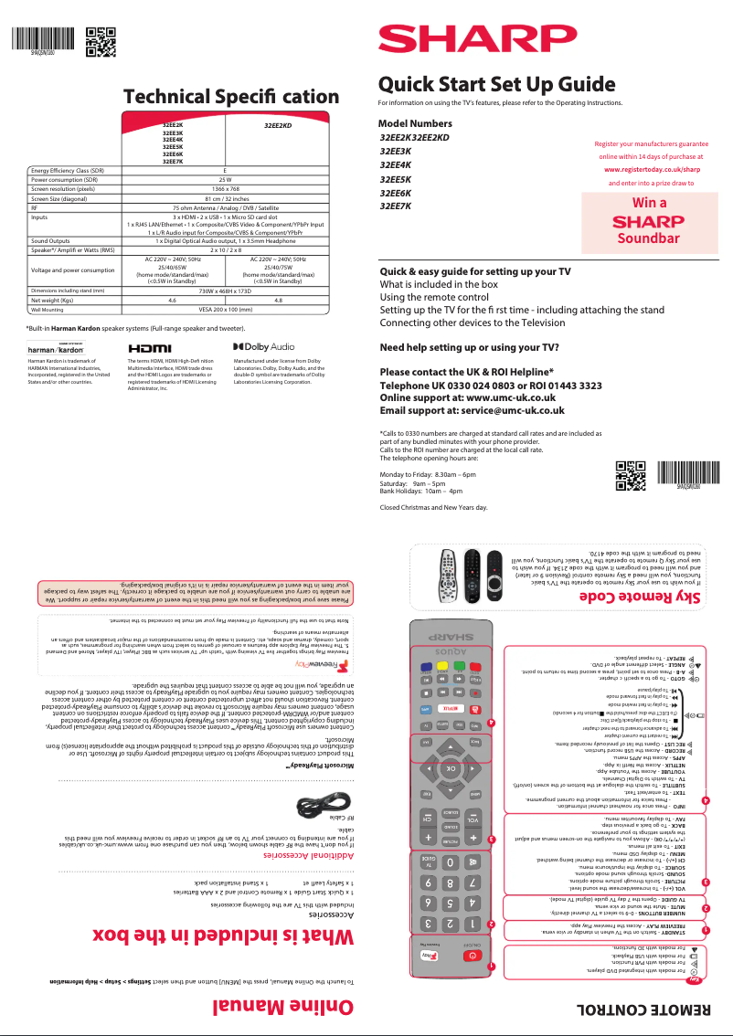Page n°1 - Guide de démarrage rapide Sharp 32EE4K