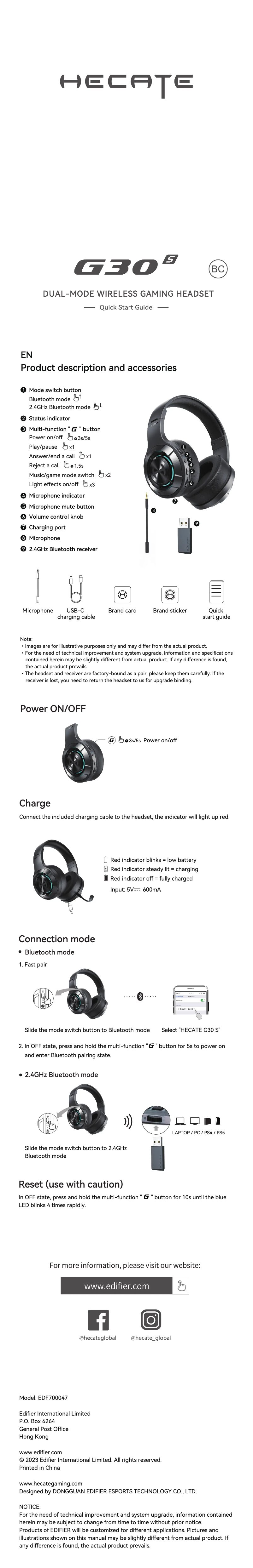 Page 1 de la notice Manuel utilisateur Edifier Hecate G30 S