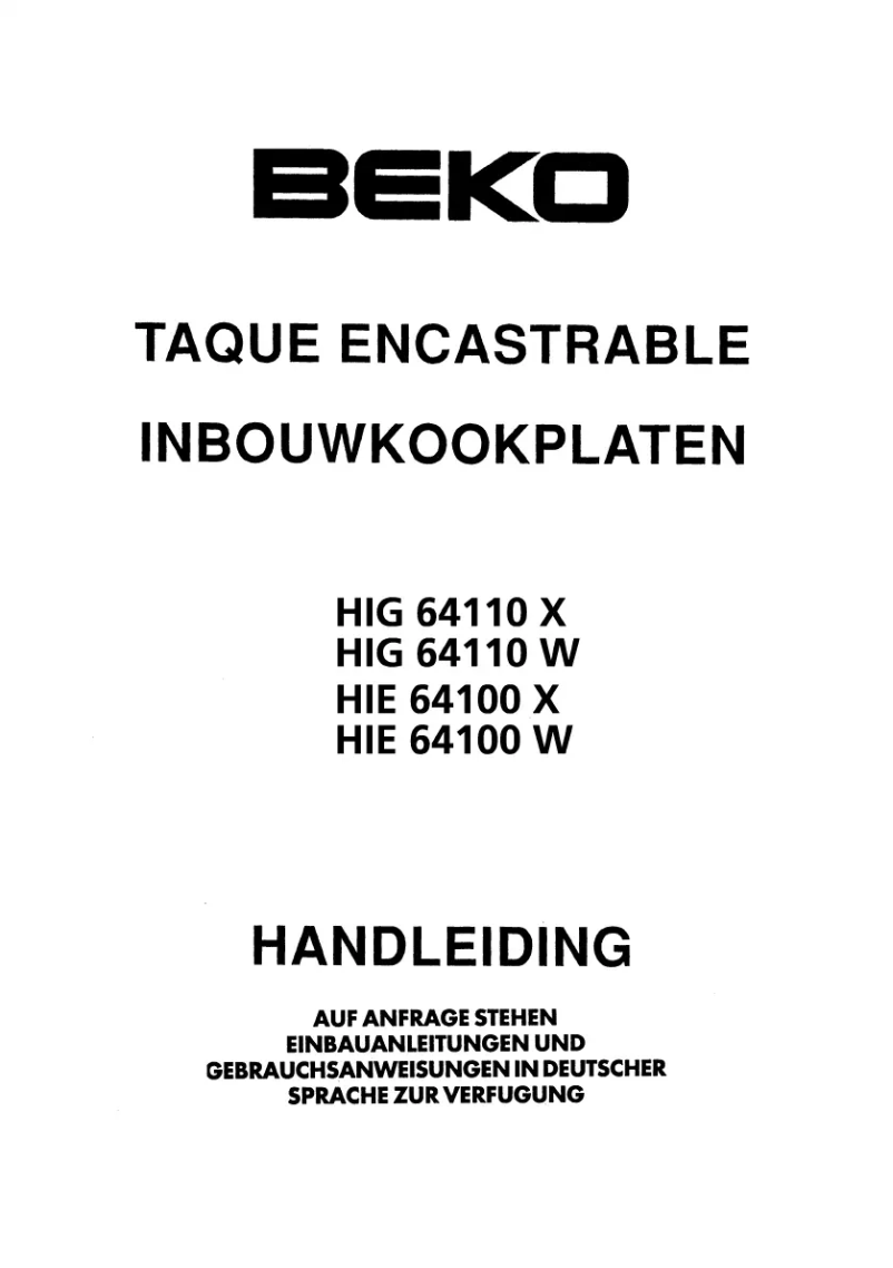 Page n°1 - Manuel utilisateur Beko HIZG 64110 W