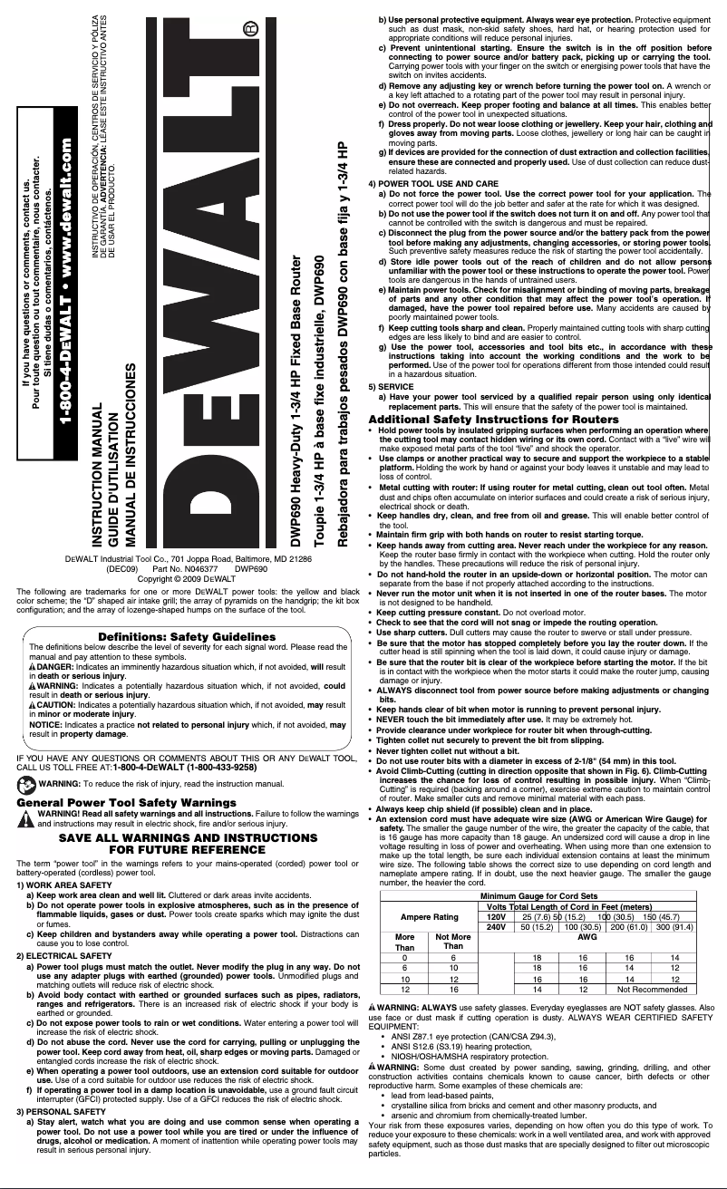 Page 1 de la notice Manuel utilisateur DeWalt DWP690