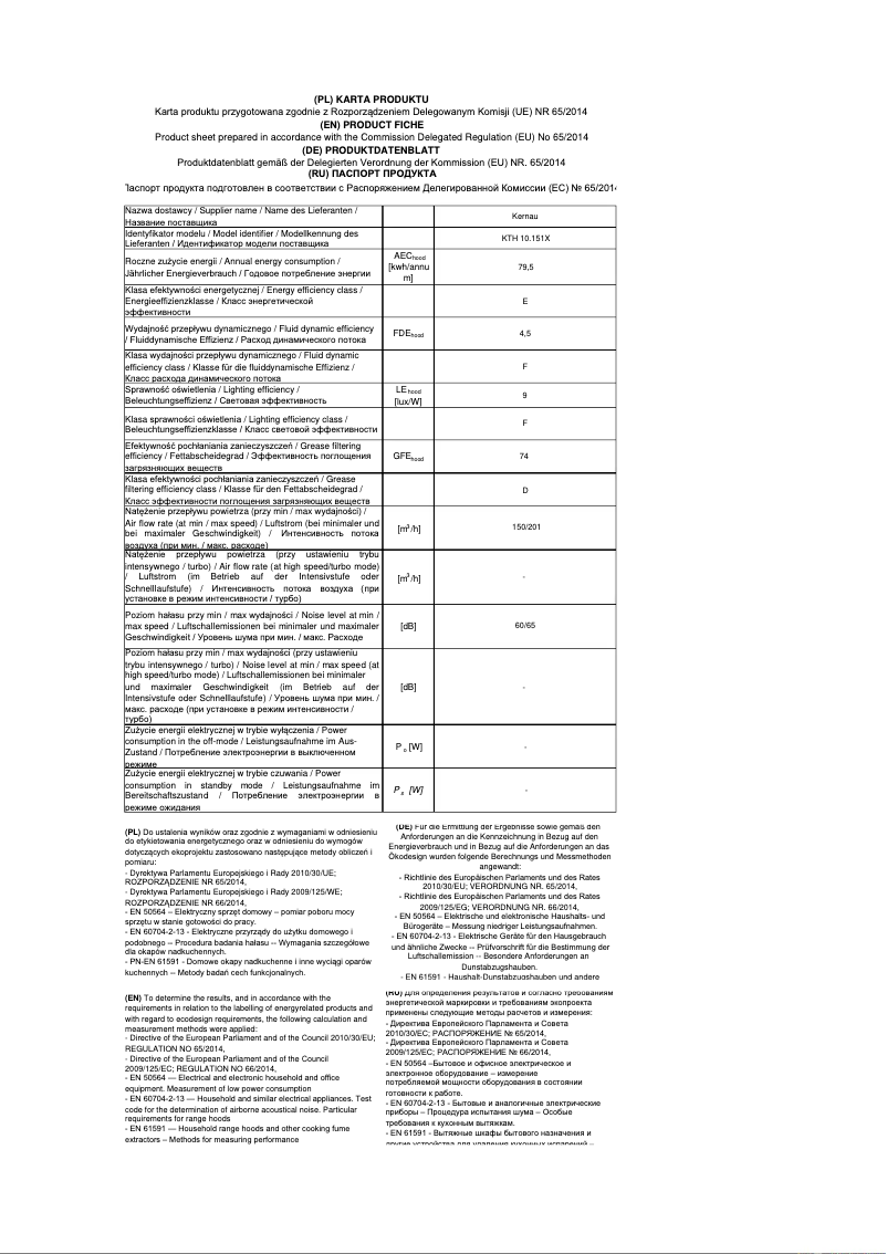 Page 1 de la notice Fiche technique Kernau KTH 10.151 X