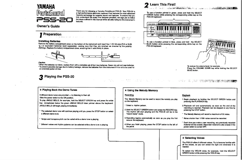 Page n°1 - Manuel utilisateur Yamaha PSS-20
