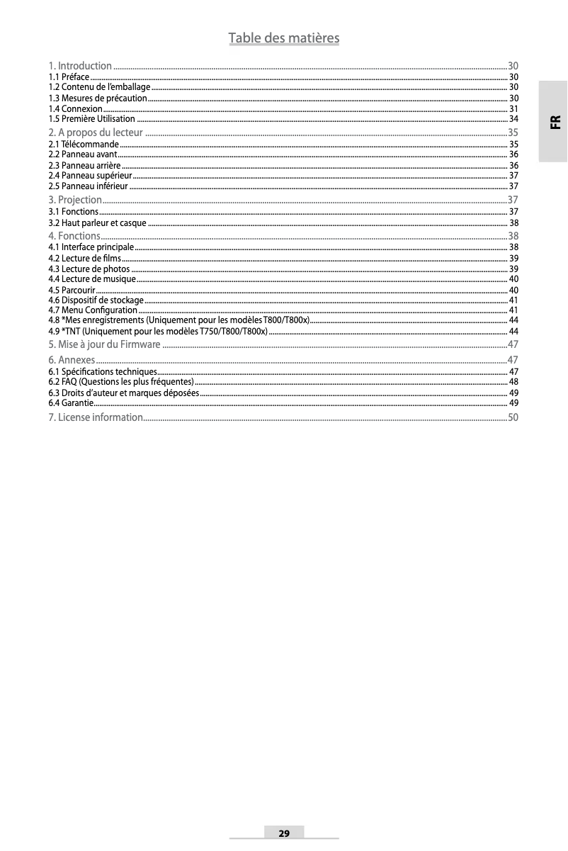 Page 1 de la notice Manuel utilisateur Emtec Movie Cube Theater T800X