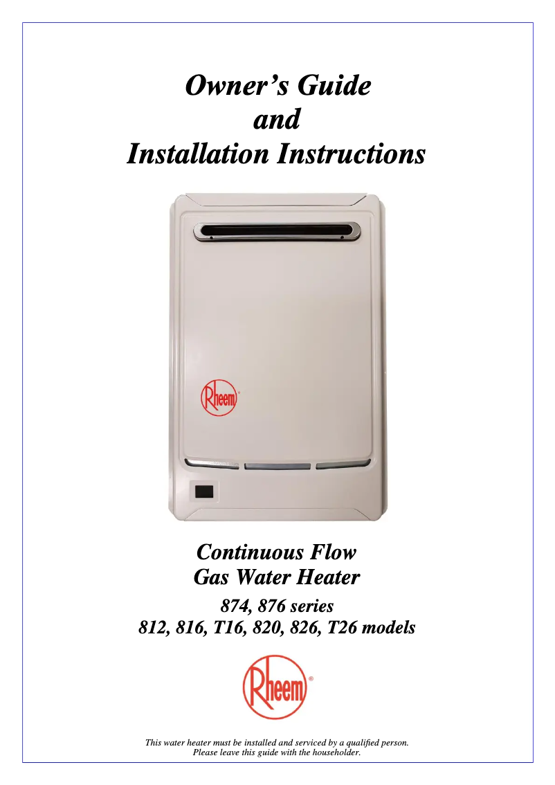 Image de la première page du manuel de l'appareil Continuous Flow 874T26PF