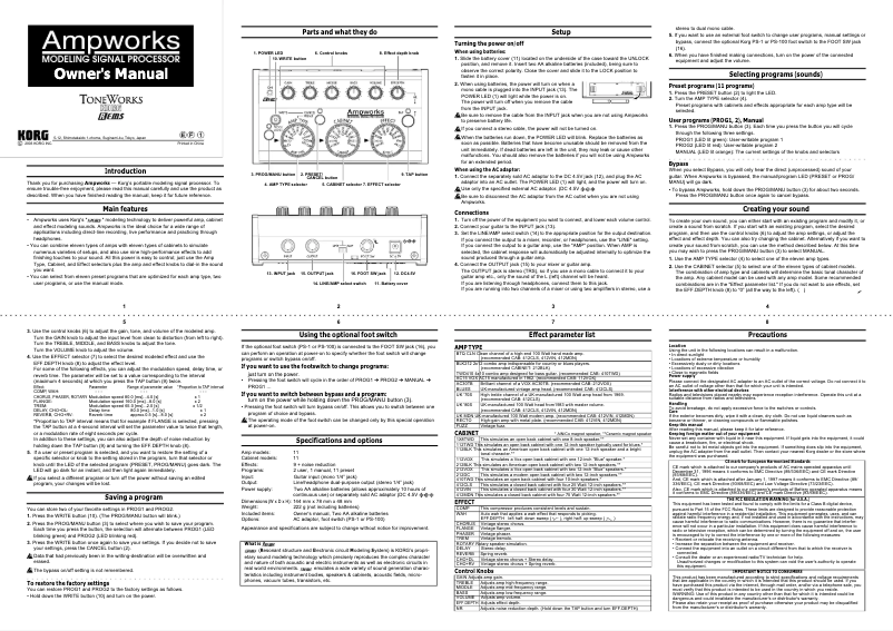 Page n°1 - Manuel utilisateur Korg Ampworks
