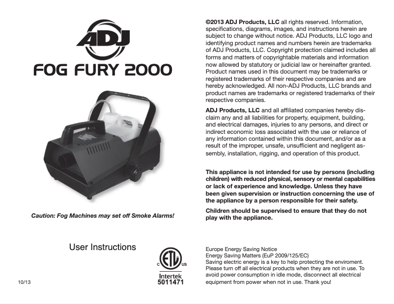 Página 1 del manual Manual de usuario American DJ Fog Fury 2000