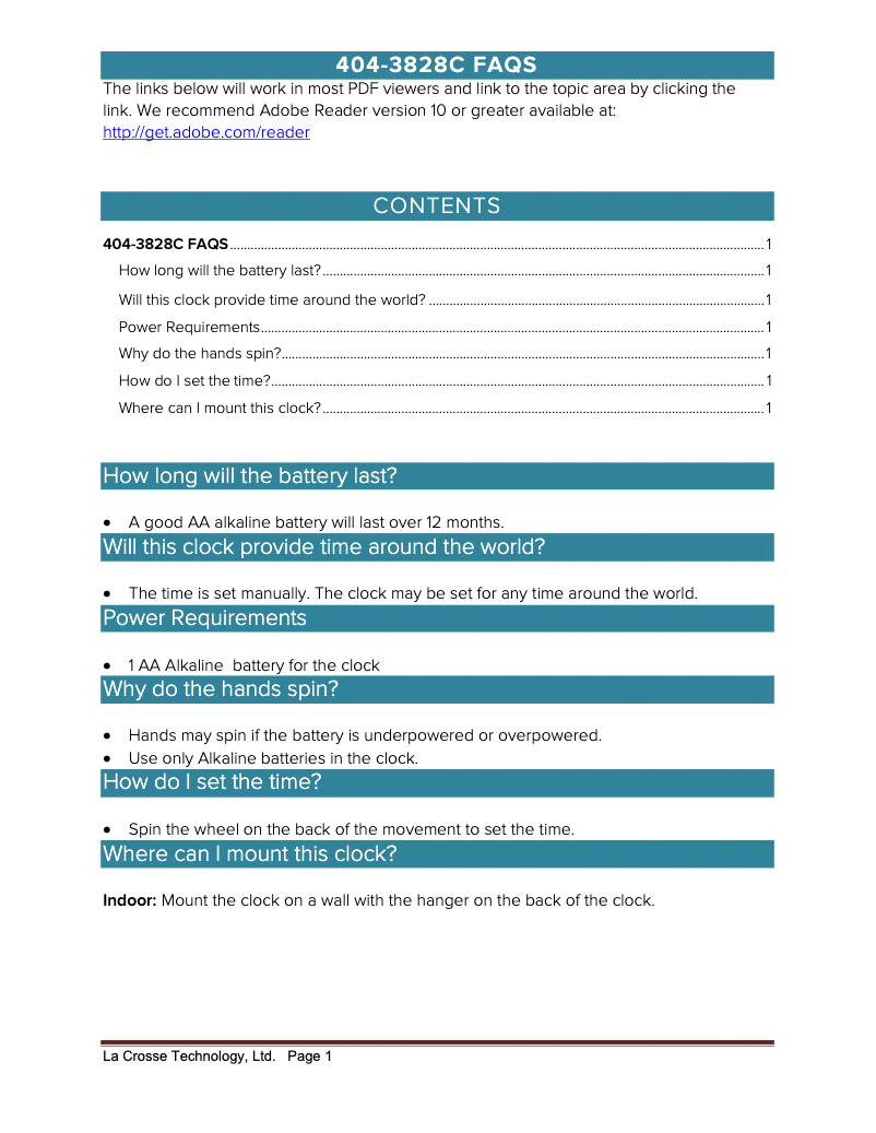 Página 1 del manual Preguntas frecuentes La Crosse Technology 404-3828C