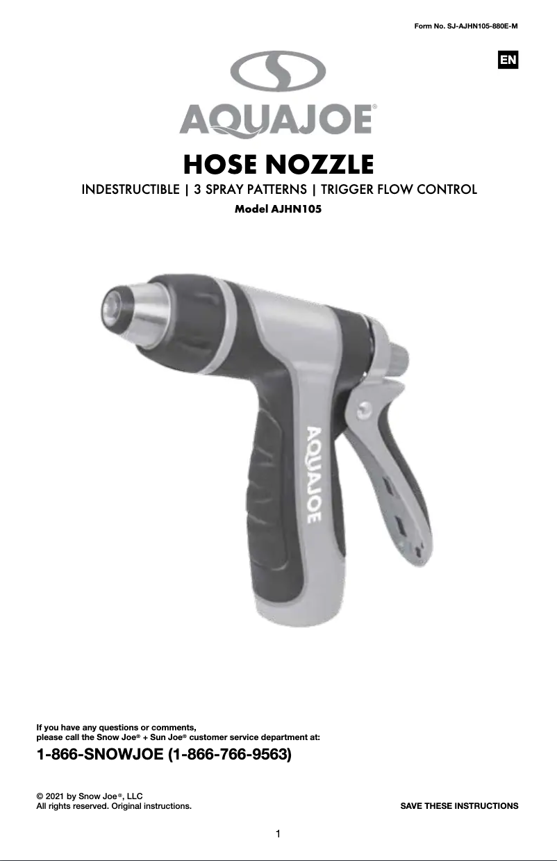 Página 1 del manual Manual de usuario Aqua Joe AJHN105