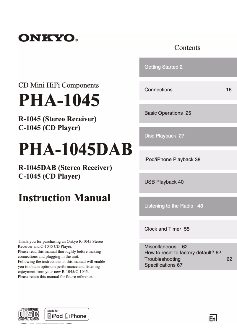 Page n°1 - Manuel utilisateur Onkyo R-1045