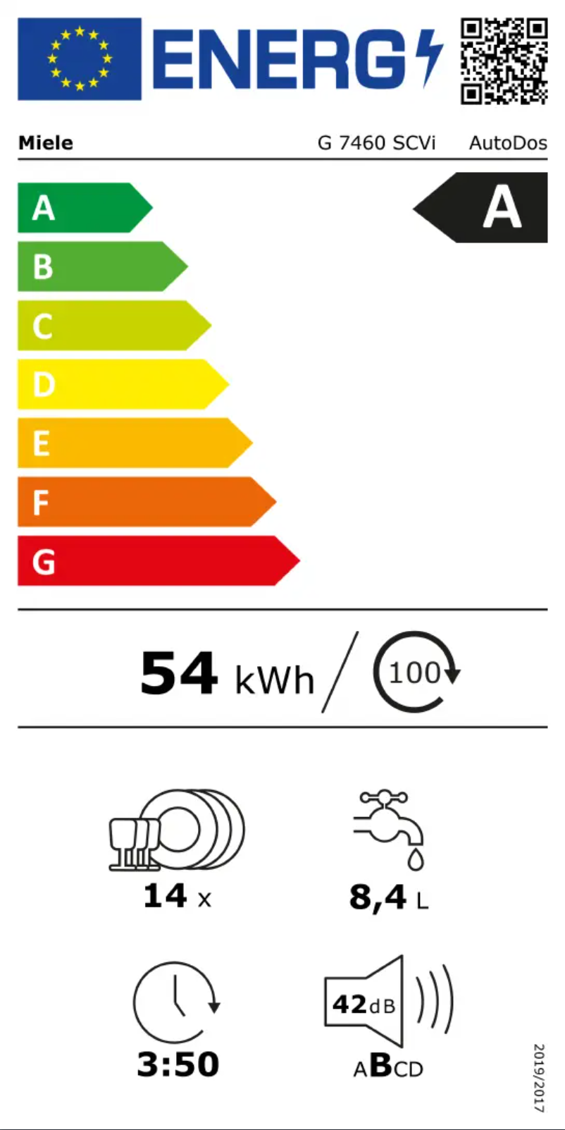 Page n°1 - Label énergétique Miele G 7460 SCVi AutoDos