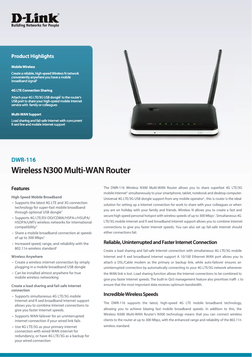 Página 1 del manual Ficha técnica D-Link DWR-116