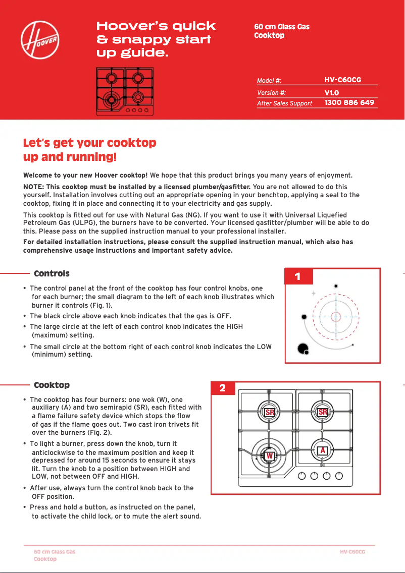 Page 1 de la notice Guide de démarrage rapide Hoover HV-C60CG