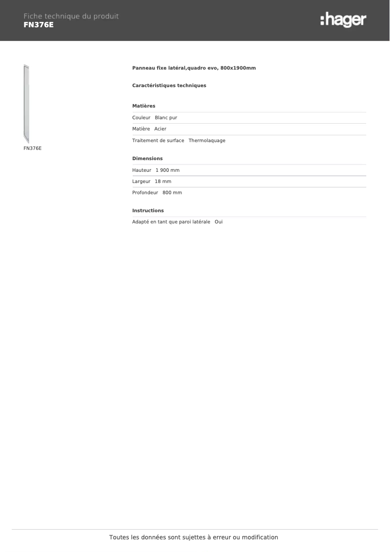 Página 1 del manual Ficha técnica Hager FN376E