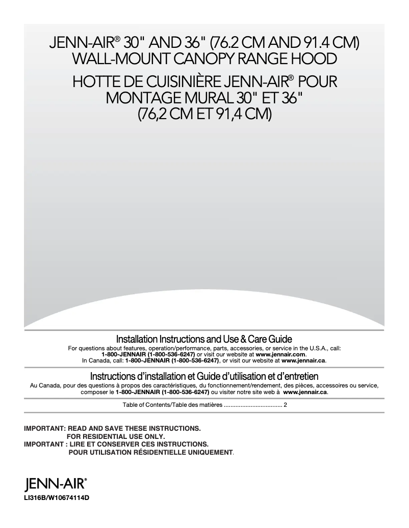 Page n°1 - Guide d'installation JennAir JXW8536DS