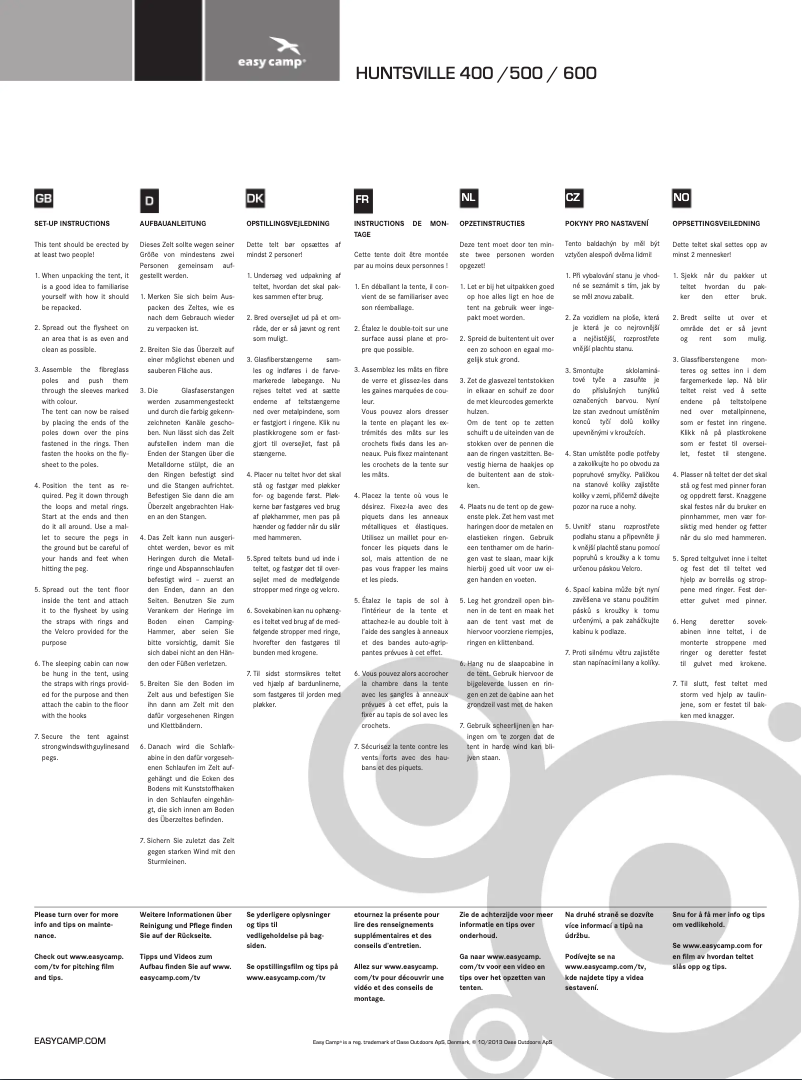 Page 1 de la notice Manuel utilisateur Easy Camp Huntsville 500