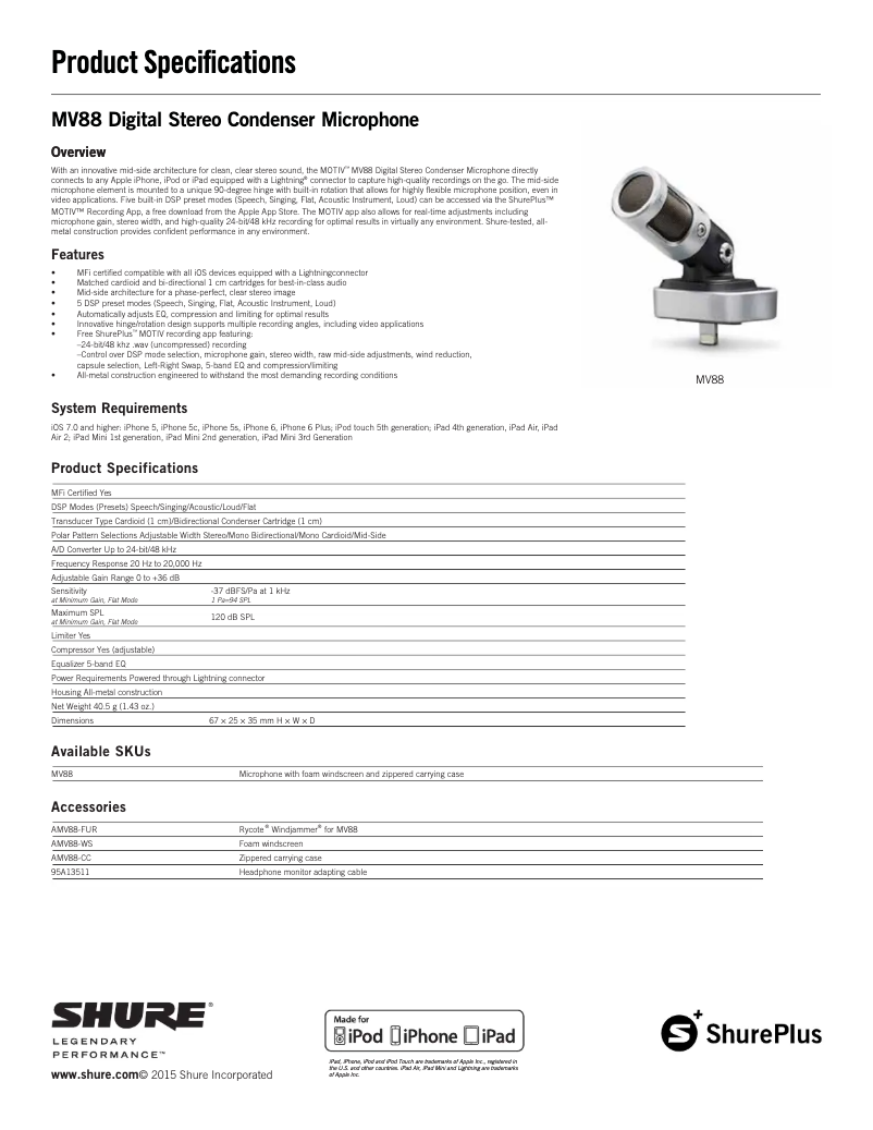Page n°1 - Manuel utilisateur Shure MV88/A