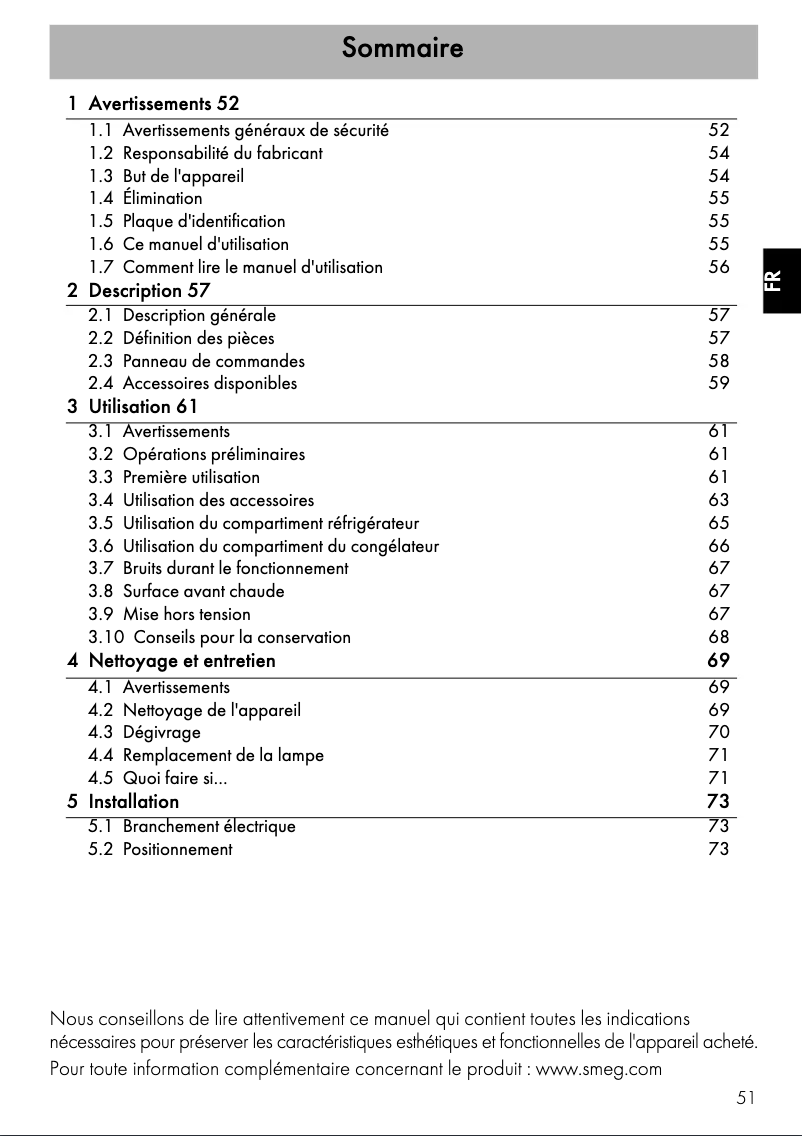 Page 1 de la notice Manuel utilisateur Smeg FAB32RP1