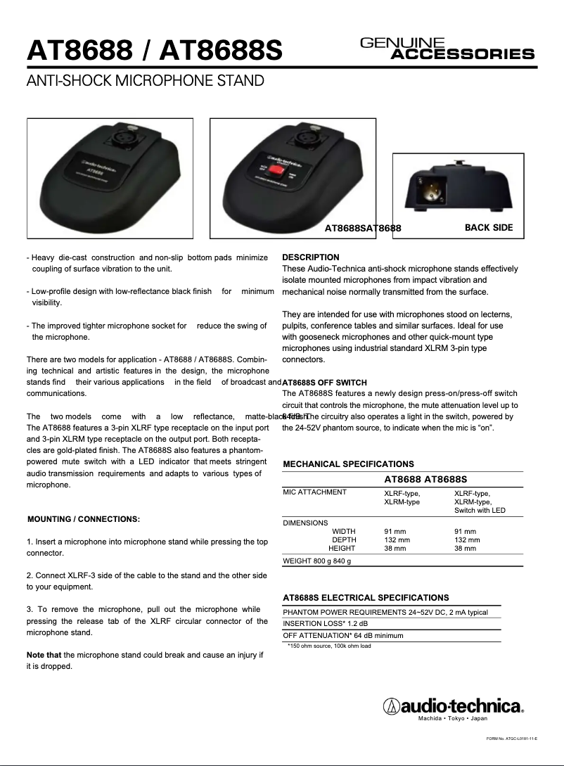 Page n°1 - Manuel utilisateur Audio-Technica AT8688