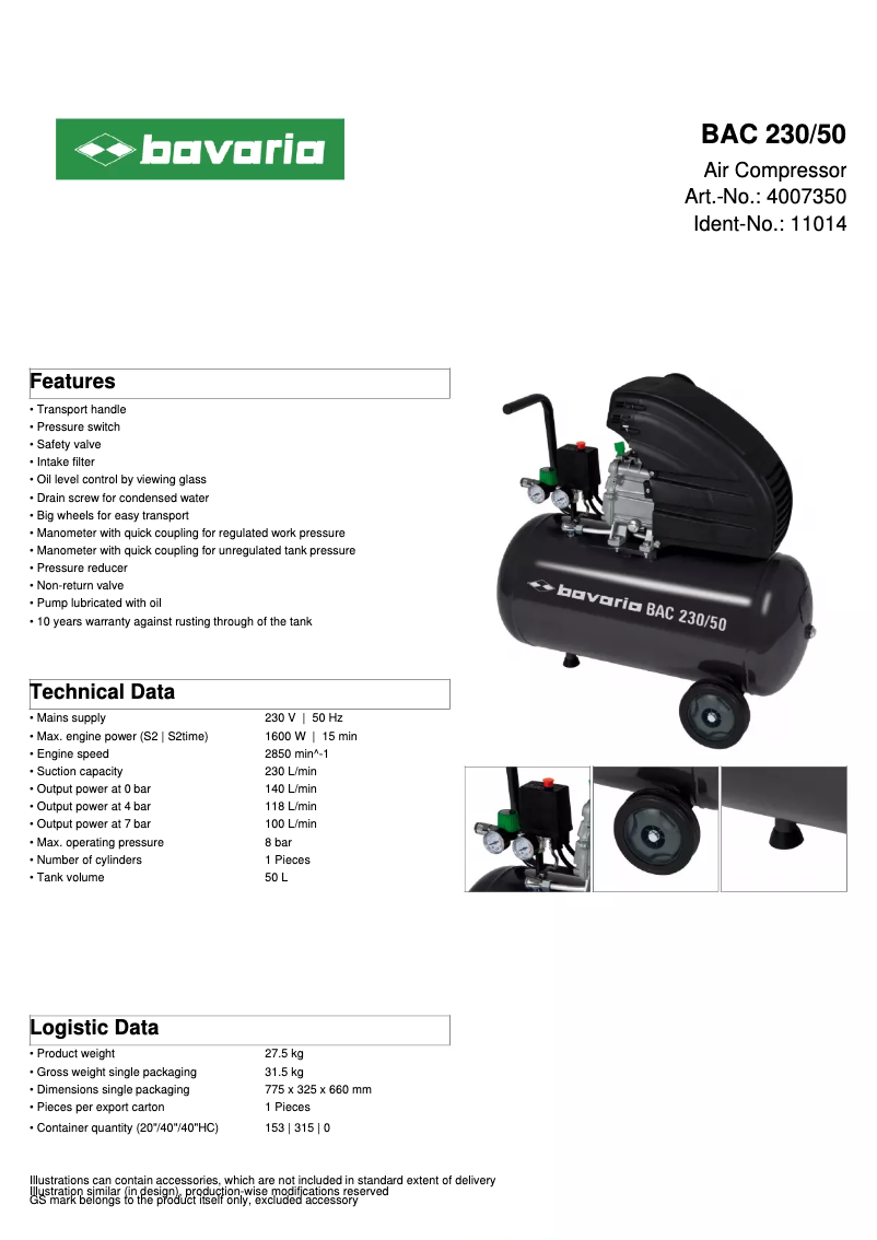 Página 1 del manual Ficha técnica Bavaria BAC 230/50