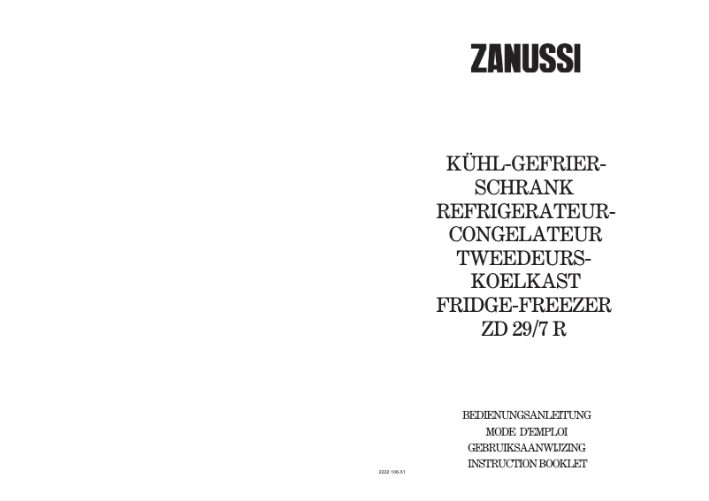 Page n°1 - Manuel utilisateur Zanussi-Electrolux ZD 29/7 R
