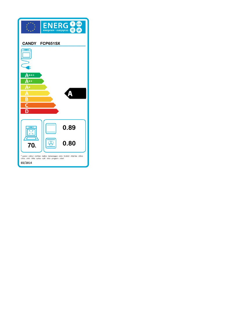 Page n°1 - Label énergétique Candy FCP651SX