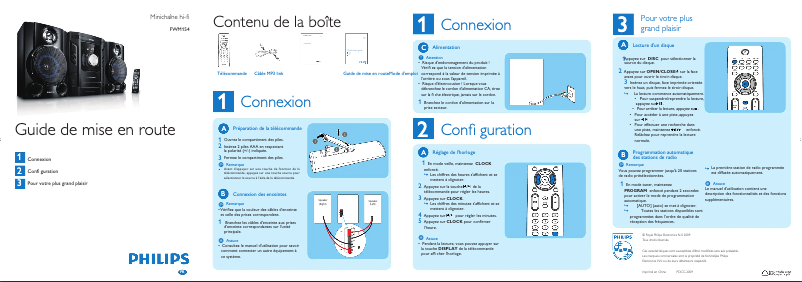 Page n°1 - Guide de démarrage rapide Philips FWM154