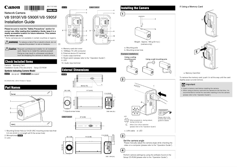 Page n°1 - Guide d'installation Canon VB-S900F